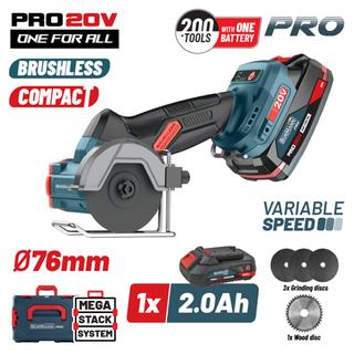 BBP5418X2CA Μini Brushless Γωνιακός Τροχός Ρυθμιζόμενος 20V, 0-7000/14000/20000rpm,1x2Ah